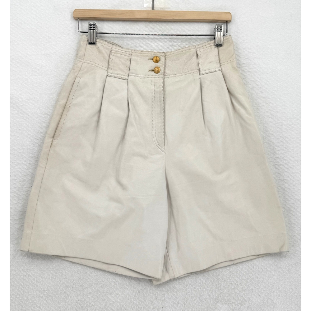 Echtes Leder Mens Ivory Genuine Leather Pleated German-Style Shorts Sz 38